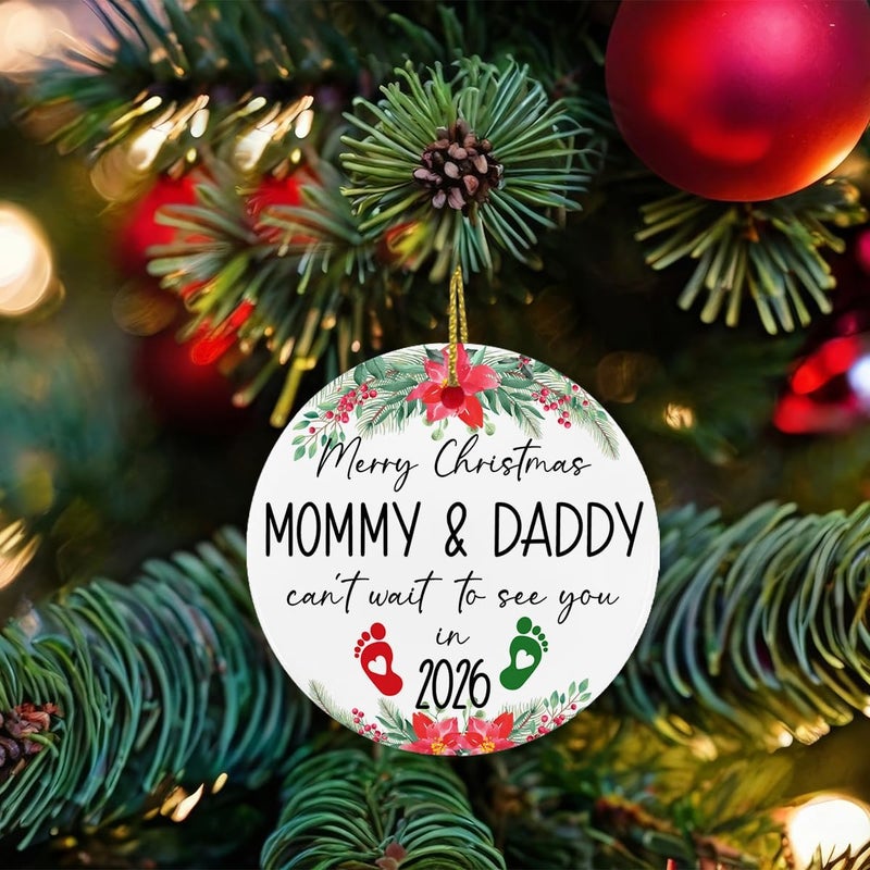 ZOSAN New Mommy Daddy Gifts, Mommy & Daddy Can't Wait to See You 2026 Ceramic Ornament, Expecting Mom Dad Parents Gifts, Pregnancy Announcement Baby Announcement Gift Ornament - Image 5